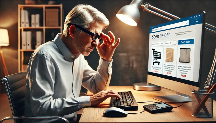 persoon met moeite goed te lezen wat op het scherm staat