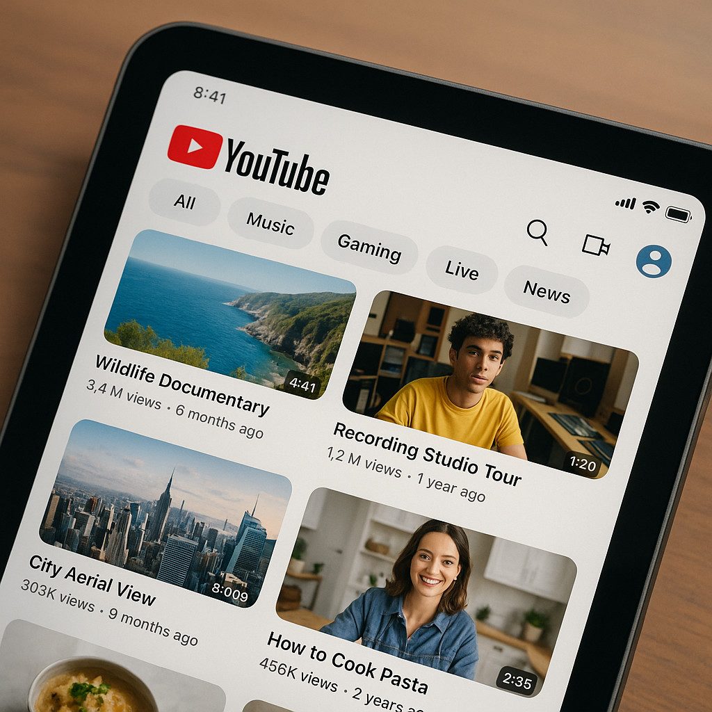 Voorpagina van Youtube op een tablet