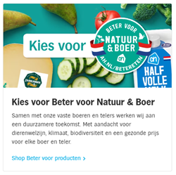 Screenshot van de website van Albert Heijn over hun duurzame plannen voor de boeren en toekomst.