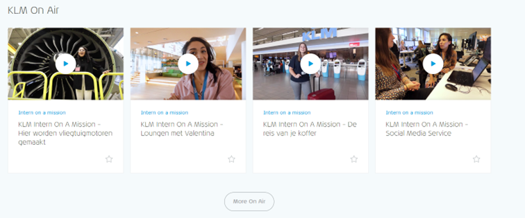 Screenshot van KLM website met video's met waardevolle informatie.