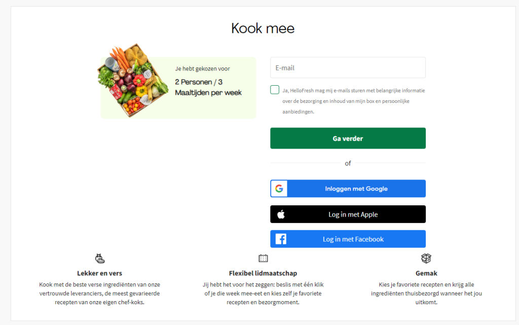 Voorbeeld commitment en consistentie 2 step form, stap 2 van hellofresh.nl